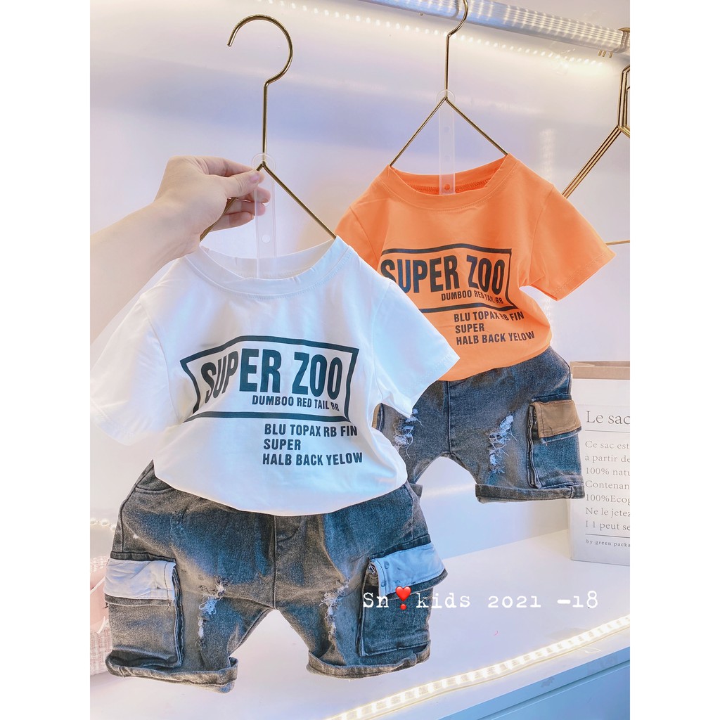 Bộ Super Zoo Phối Quần Jean Túi Hộp Sành Điệu Cho Bé Trai V299 - NamKidShop