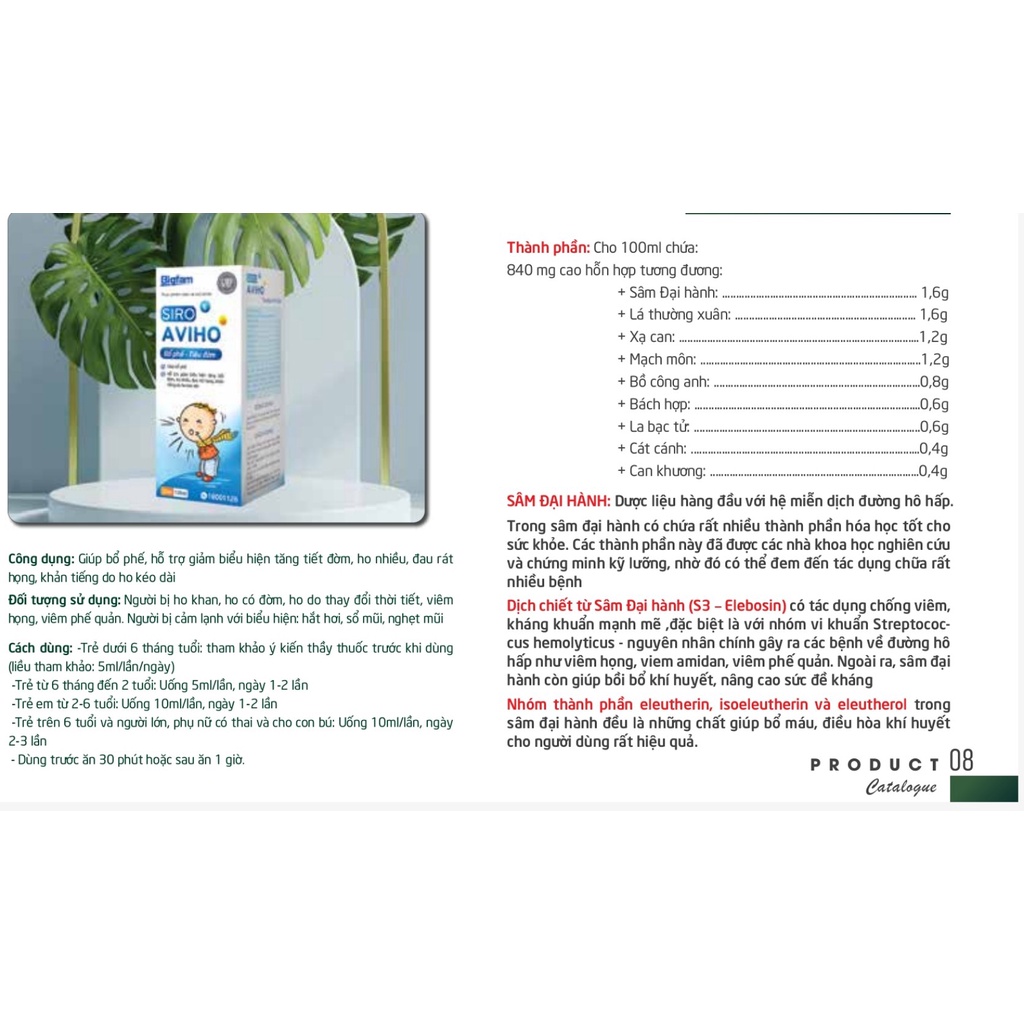 Siro Aviho - Giúp bổ phế, hỗ trợ điều trị các chứng ho khan, ho có đờm, sổ mũi, nghẹt mũi