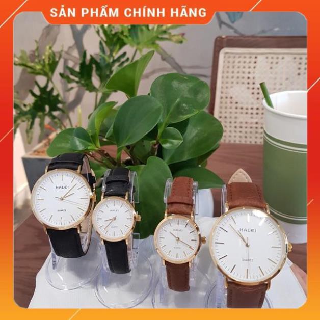 Hot!!! Đồng hồ đôi nam nữ Halei dây da nâu mặt số vạch chính hãng Tony Watch 68 giá re