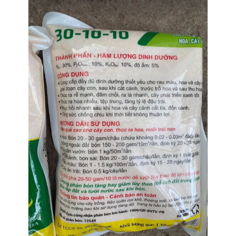 phân bón Đầu Trâu 30-10-10 gói 1 kg