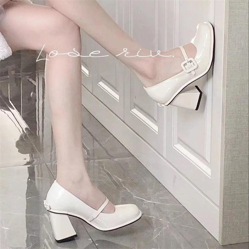 Giày Cao Gót Da Phong Cách Retro Pháp 2022 Thời Trang Cho Nữ