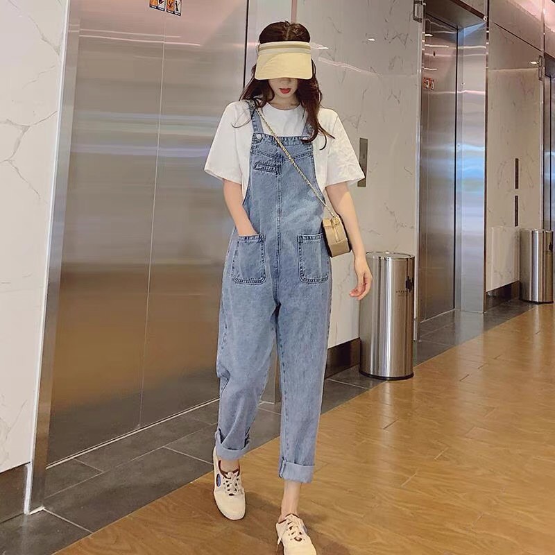 Quần Yếm Jean Nữ LB , Nút Gài Chất Vải Denim Dày Dặn Thiết Kế Basic Style Hàn Lên Form Hách Dáng Y01