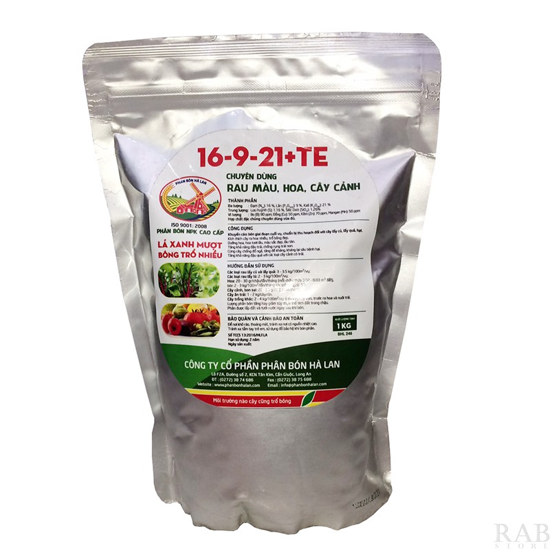 Phân bón NPK Hà Lan 16-9-21+TE thúc phát tán ra hoa đậu quả cho cây trồng, gói 1kg