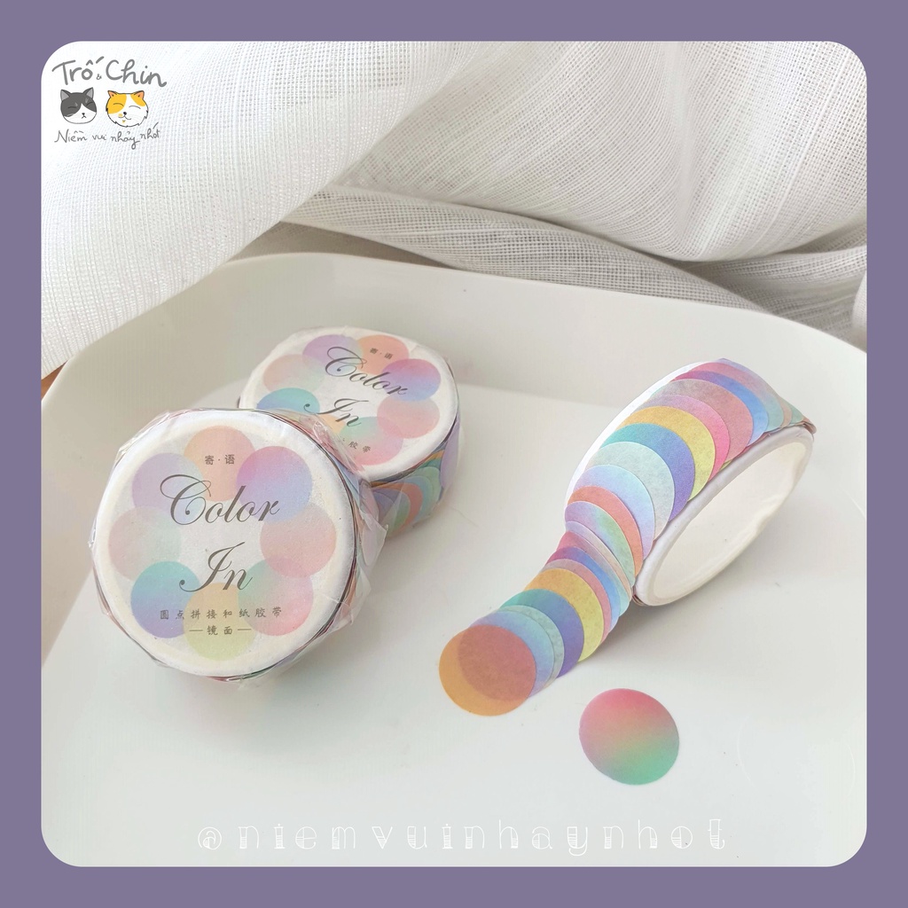 [HÀNG CÓ SẴN ĐỦ MÀU] Cuộn Sticker Masking tape Washi tape chấm tròn màu sắc [ĐÓNG GÓI HỘP KRAFT KHI MUA 3 CUỘN TRỞ LÊN]