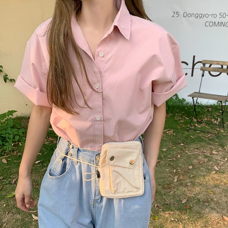 Beautiful classic solid color women's short-sleeved shirt