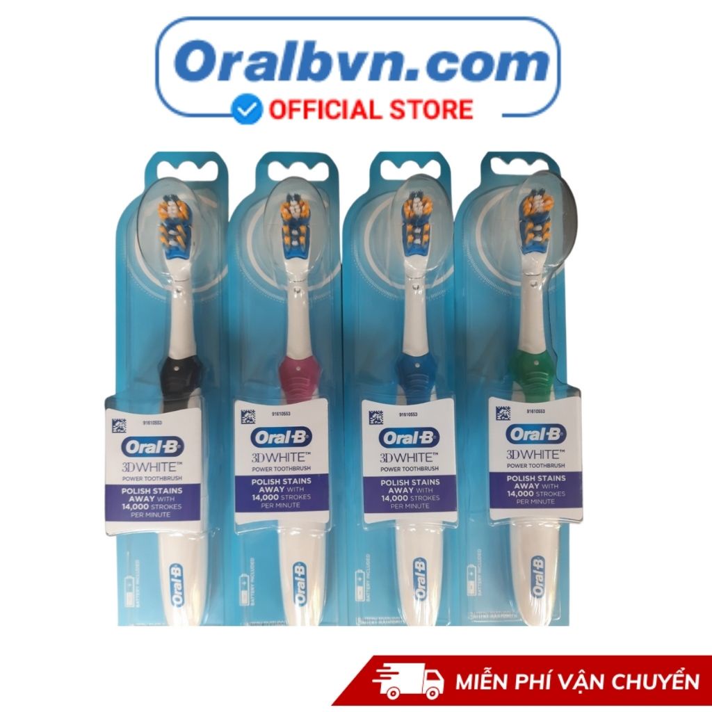 Bàn chải điện đánh răng tự động Oral B 3D White sử dụng pin người lớn giúp làm sạch nhanh mảng bám