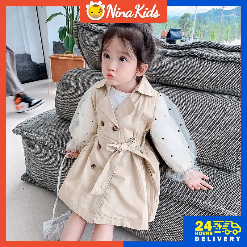 Đầm công chúa tay dài phối lưới hợp thời trang dành cho bé gái