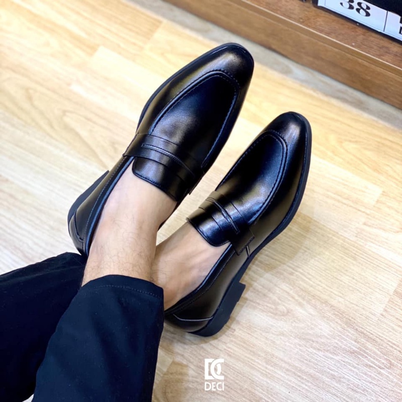 Giày tây nam công sở DECI kiểu loafer màu đen đế cao su DX15