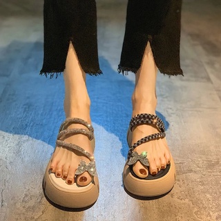 Dép Sandal Đế Dày Đính Đá Hình Bướm Thời Trang Mùa Hè Dễ Phối Đồ Cho Nữ