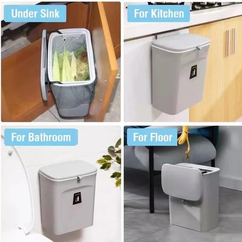 Thùng Rác Gắn Tường Cỡ Lớn 7L/9L Có Nắp Đậy Tiện Dụng Cho Nhà Bếp/ Nhà Tắm