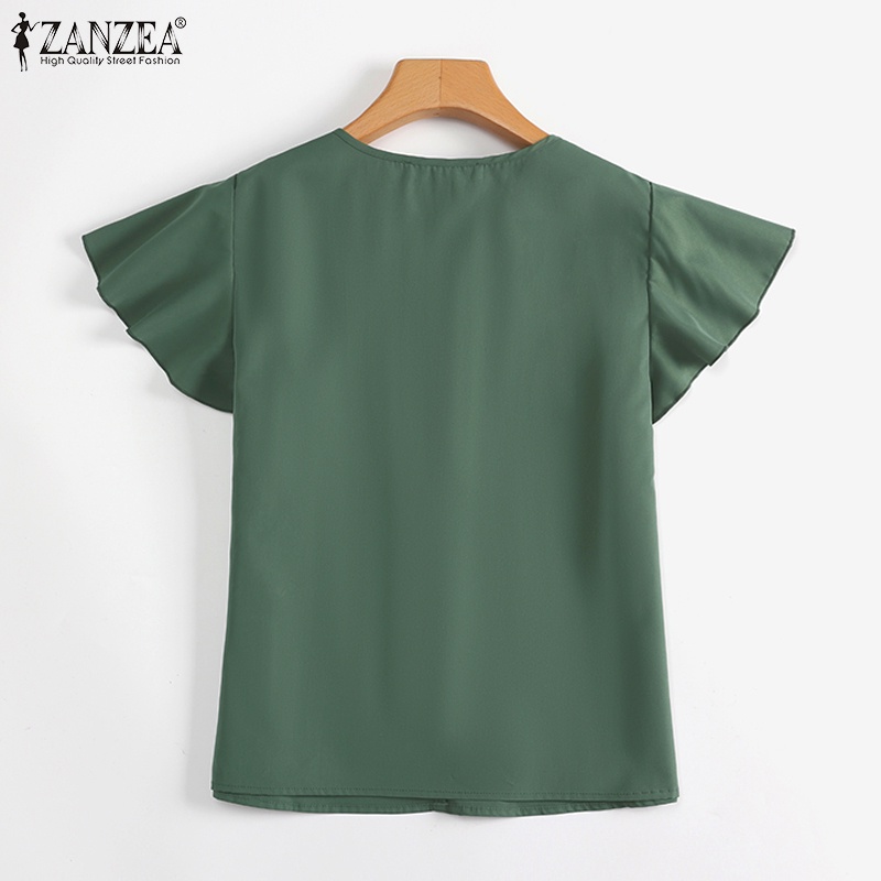 Zanzea Áo Kiểu Tay Ngắn Cổ Chữ V Phối Bèo Phong Cách Châu Âu Thời Trang Cho Nữ