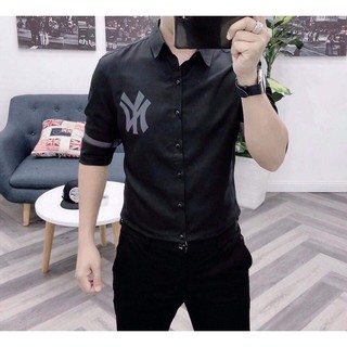 ÁO SƠ MI LỤA NAM SOÁI CA BASIC SUÔN ĐEN/TRẮNG LOGO [GC] - CHẤT ĐẸP