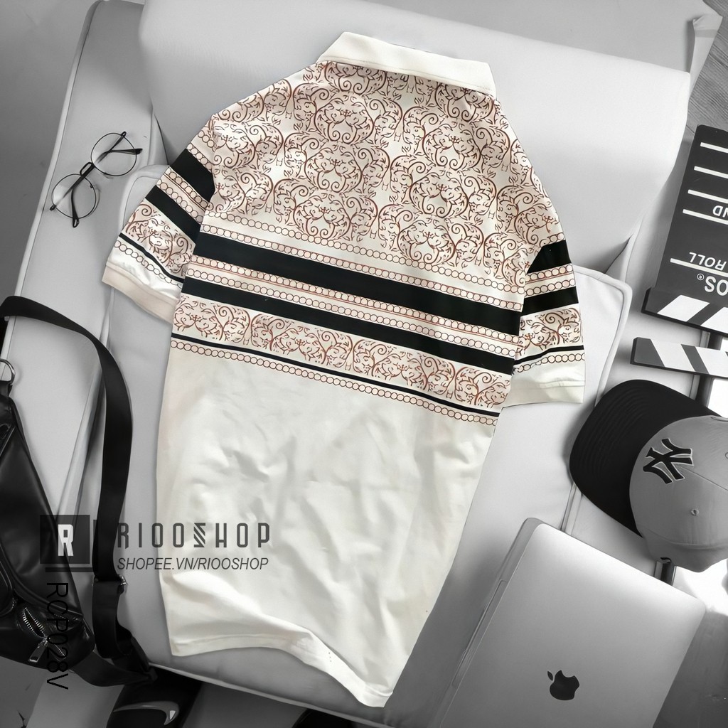 Áo thun nam trung niên có cổ đẹp họa tiết sang trọng Heyboy RCP028V - áo thun nam form rộng Riooshop | BigBuy360 - bigbuy360.vn