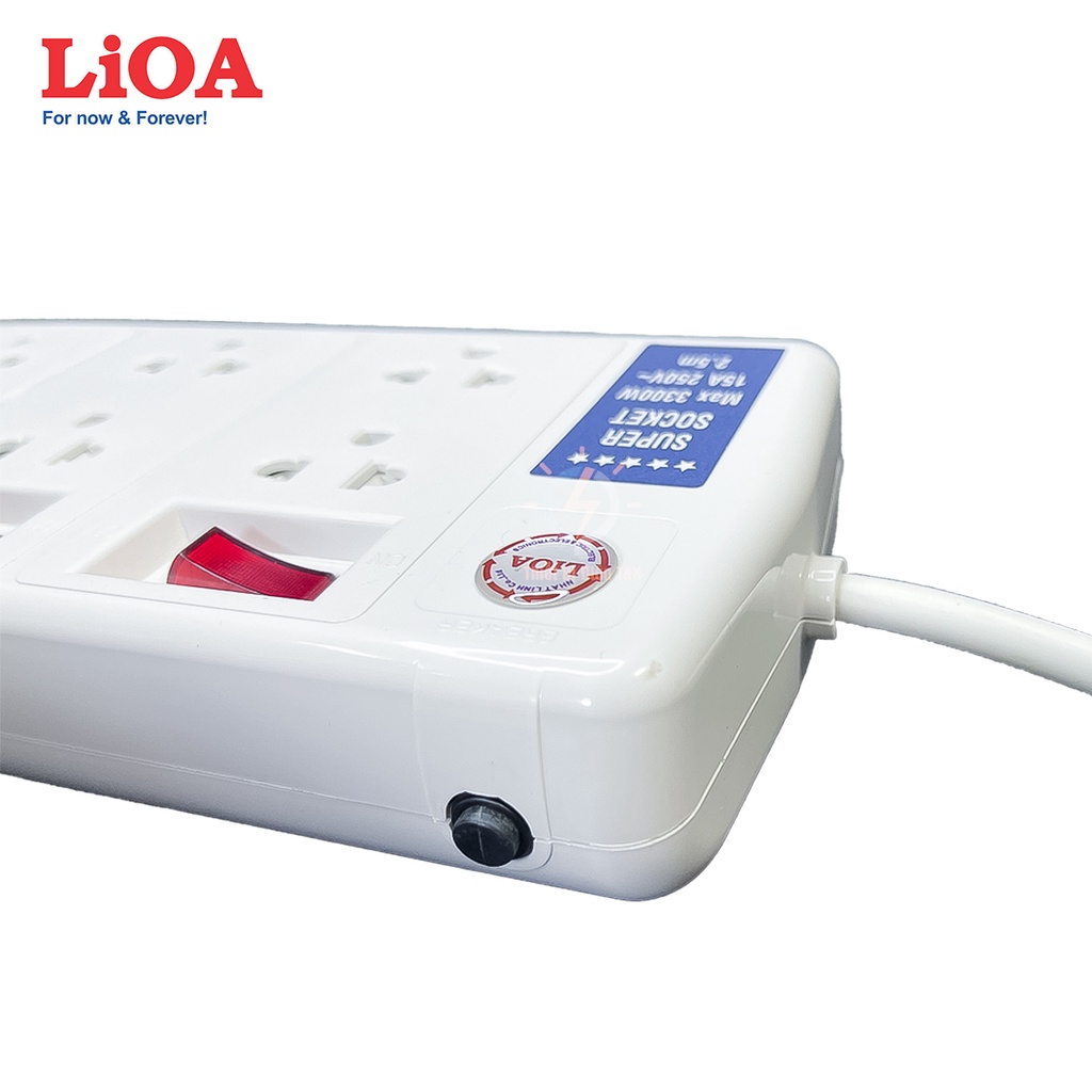 Ổ cắm điện công suất lớn, ổ cắm chịu tải 3300W, cao cấp, LIOA, 6 ổ cắm đa năng, 3 công tắc, 6SS2.5-2