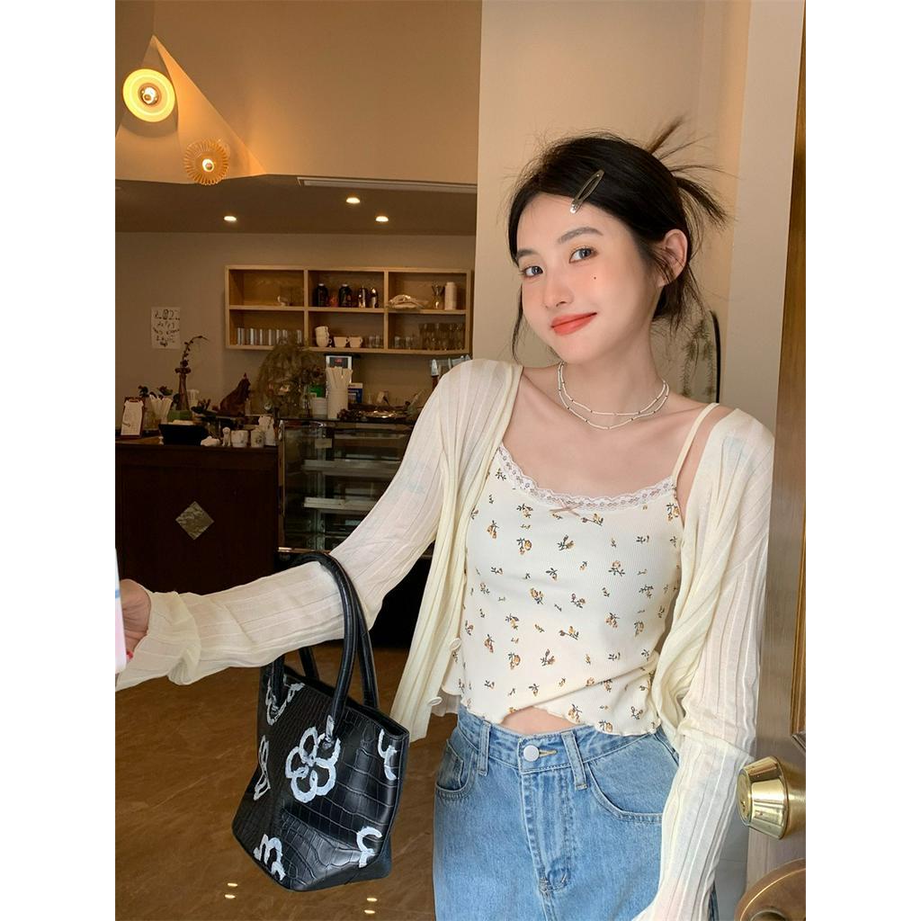 Áo Khoác Cardigan Dệt Kim Chống Nắng In Hoa Xinh Xắn 63721