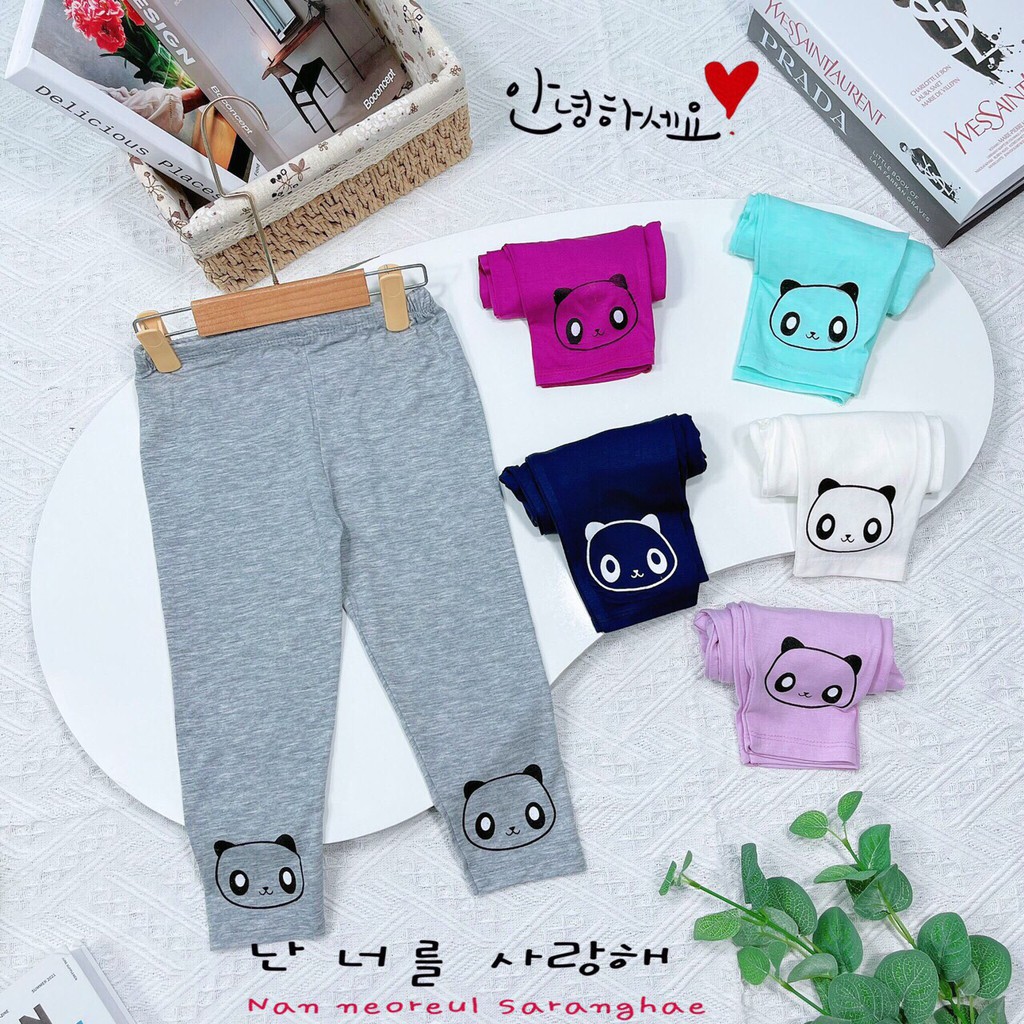 Quần Legging dài chất cotton co giãn 4 chiều in hình gấu cho bé gái từ 8 đến 18kg - Riokids LG1