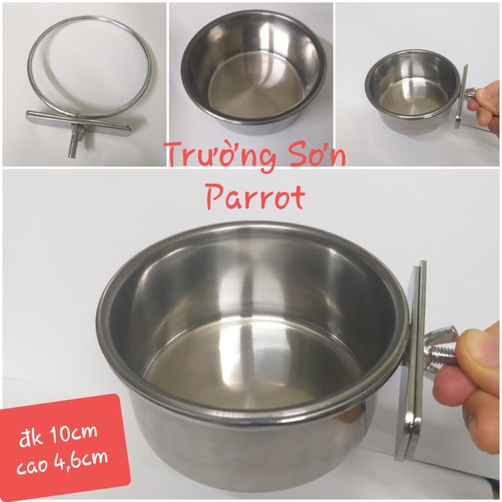 1 Cóng inox cho vẹt, chim, hamster... gắn lồng đựng thức ăn đường kính 6,5cm, 10cm