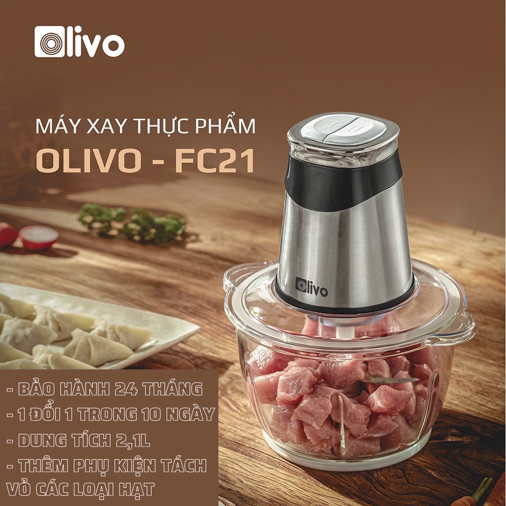 Máy Xay Thực Phẩm Đa Năng OLIVO FC21 Cao Cấp - Dung Tích Lớn 2.1L - Công Suất 500W - Thương Hiệu Mỹ MPT