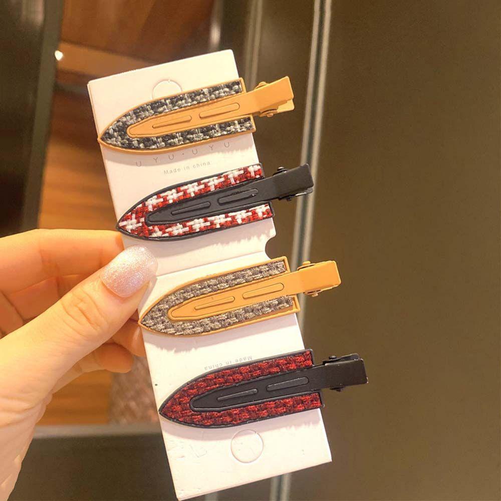 Kẹp Tóc Kim Loại Không Đường May Màu Trắng Đen Phong Cách Retro