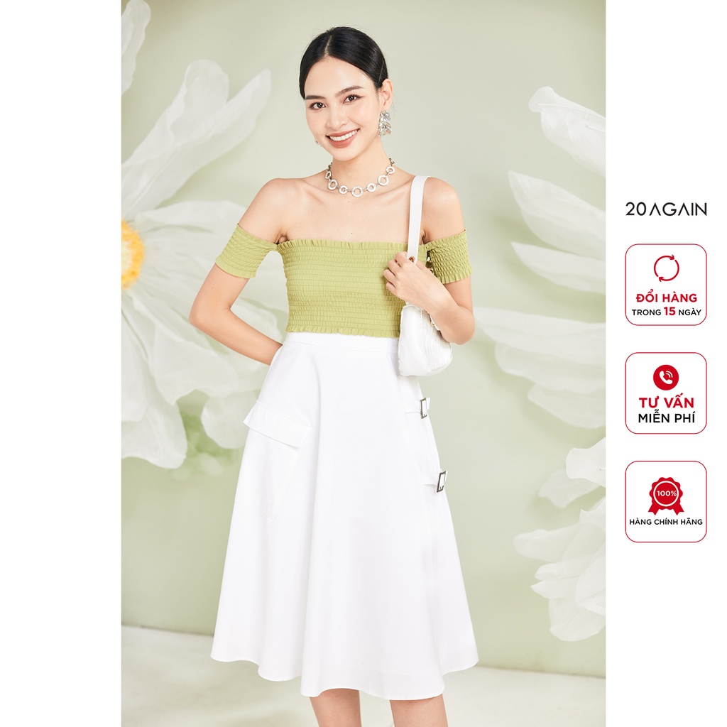 Áo trễ vai croptop 20AGAIN, thiết kế nhún chun, sành điệu ADA2390