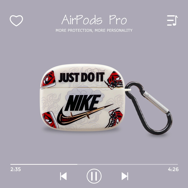 Vỏ bảo vệ hộp sạc tai nghe không dây Bluetooth Airpods 1 2 3 pro bằng silicone TPU nhám in logo Nike có móc khóa