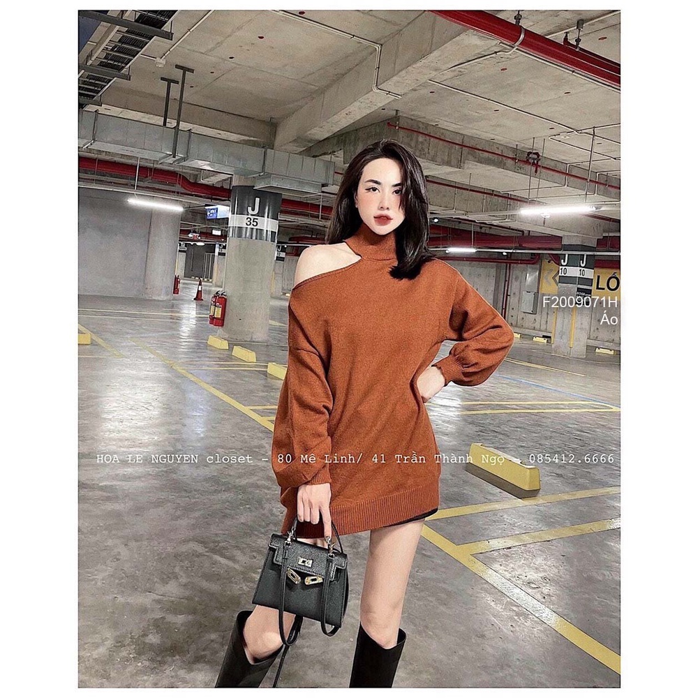 Áo len kiểu hở bên vai form rộng giấu quần tay dài hàng đẹp QC!