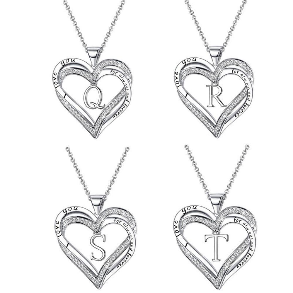 HS Vòng cổ Mặt Trái Tim Khắc Chữ Dainty Initial Cubic