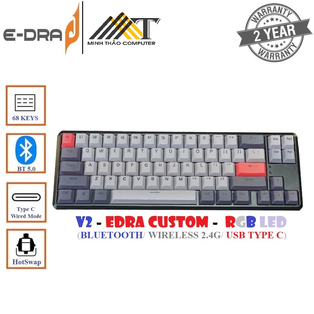 Bàn phím cơ không dây E-DRA EK368W V2