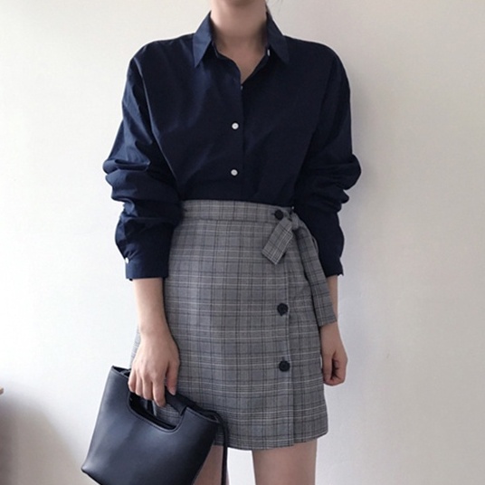 Chân váy chữ a lưng cao kẻ sọc đính nơ xinh xắn 26477