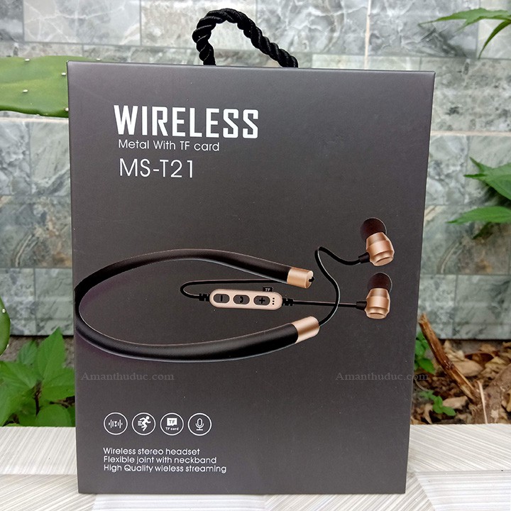 Tai nghe bluetooth NeckBand MS-T21 có khe gắn thẻ nhớ đầu nhôm siêu hay