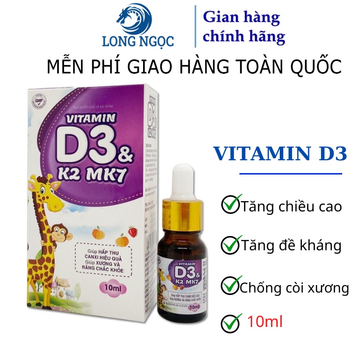 Vitamin D3 K2 Mk7 Aquatrim Giúp Bé Hấp Thụ Calci Tăng Trưởng Chiều Cao Cân Nặng Tăng Sức Đề Kháng Hộp 10ml