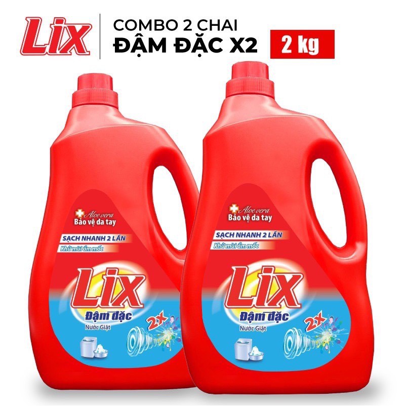 COMBO 2 Nước Giặt LIX Đậm Đặc hương hoa 2Kgx2 - Tẩy sạch cực mạnh vết bẩn