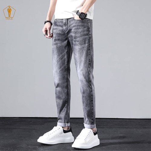 Quần jean nam TRAZ rách gối màu đen trơn chất bò cao cấp co dãn 4 chiều đẹp rin trơn form dáng skinny