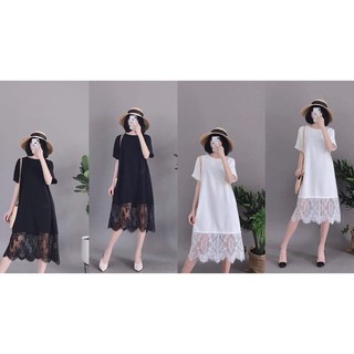 Váy bầu xinh 💗 FREESHIP 💗 Giảm 20K Khi Nhập [NHUN20K] Đầm bầu dáng dài thiết kế đen chân ren