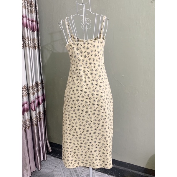 Váy đầm vintage hai dây hoa nhí vàng tím /thu đông