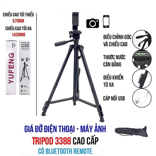 Chân tripod YunFeng 3388 kèm remote bluetooth - Giá đỡ 3 chân chuyên dụng cho máy ảnh, điện thoại, DSRL