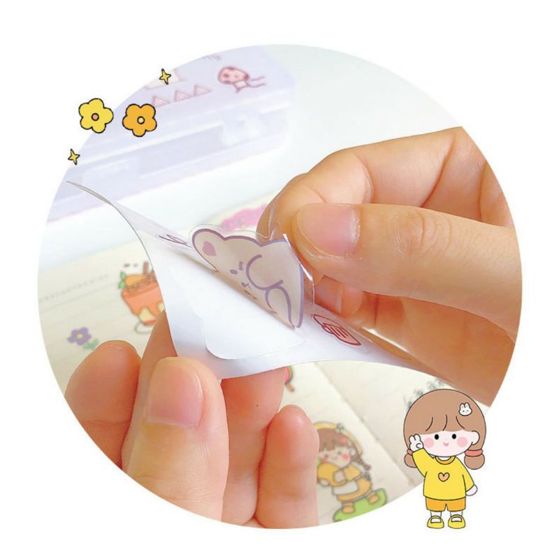 Sticker dán cute viền trong suốt tấm 8x8cm