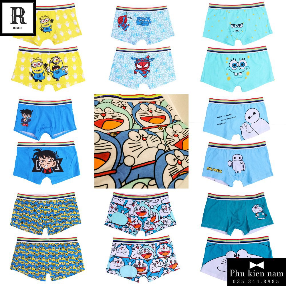 [Hộp] Combo 4 Quần Lót Nam Boxer Quần Sịp HOẠT HÌNH Doremon, Conan, Spiderman S041