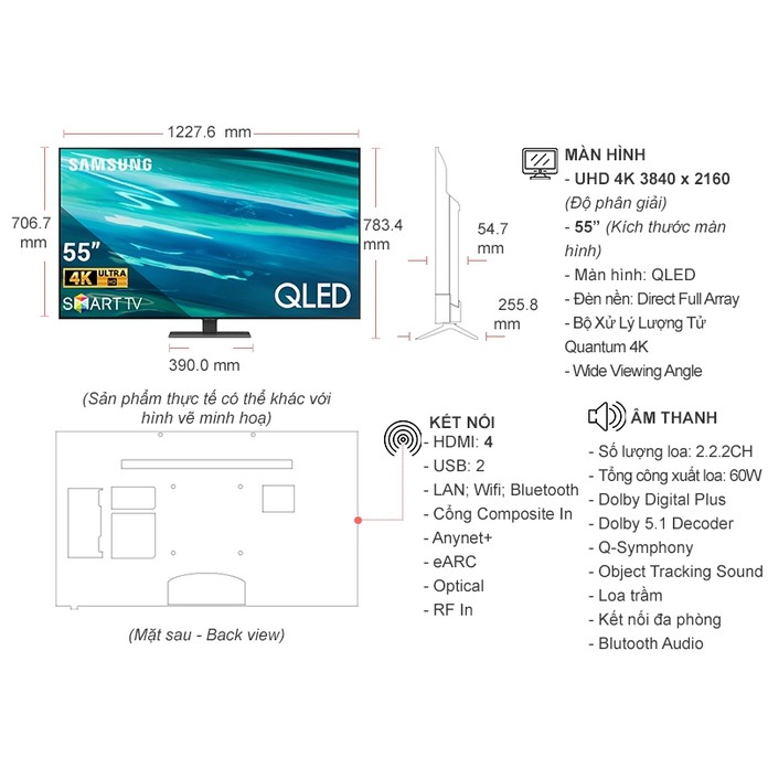 Smart Tivi QLED 4K Samsung 55 Inch QA55Q80AAKXXV (Miễn phí giao tại HCM-ngoài tỉnh liên hệ shop)