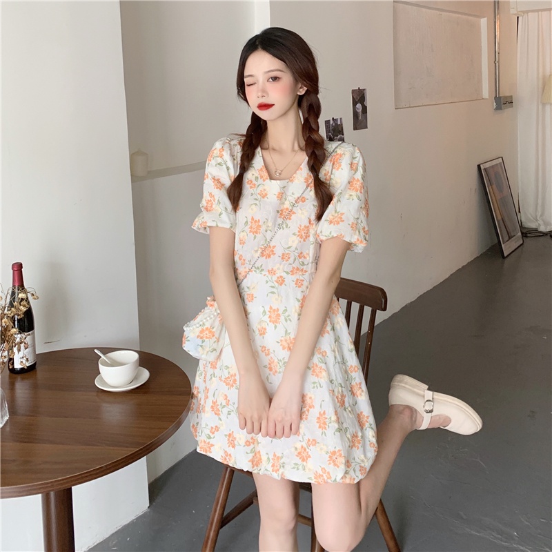 Đầm ngắn PERTY in hoa thời trang mùa hè Hàn Quốc cho nữ