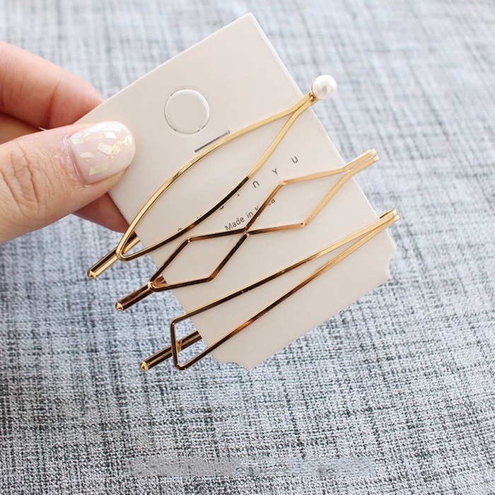 Set 3 Kẹp Tóc Kim Loại Đính Ngọc Trai Giả Thời Trang Cho Nữ