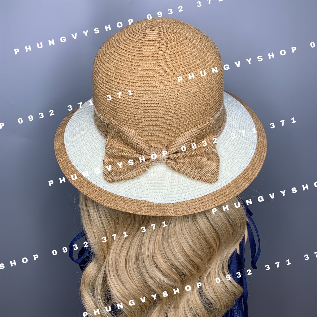 Mũ cói VÀNH VỪA VANH PHỐI MÀU nón đi biển che nắng