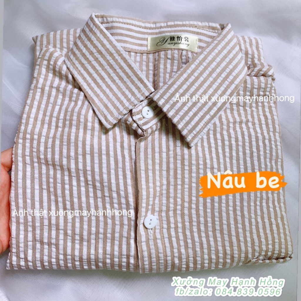 Áo sơ mi kẻ chất đũi xốp nổi from oversize rộng tiểu thư Hàn Quốc | WebRaoVat - webraovat.net.vn