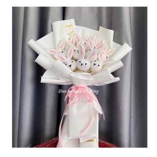 Bó hoa thỏ 8-10 bông bằng len handmade
