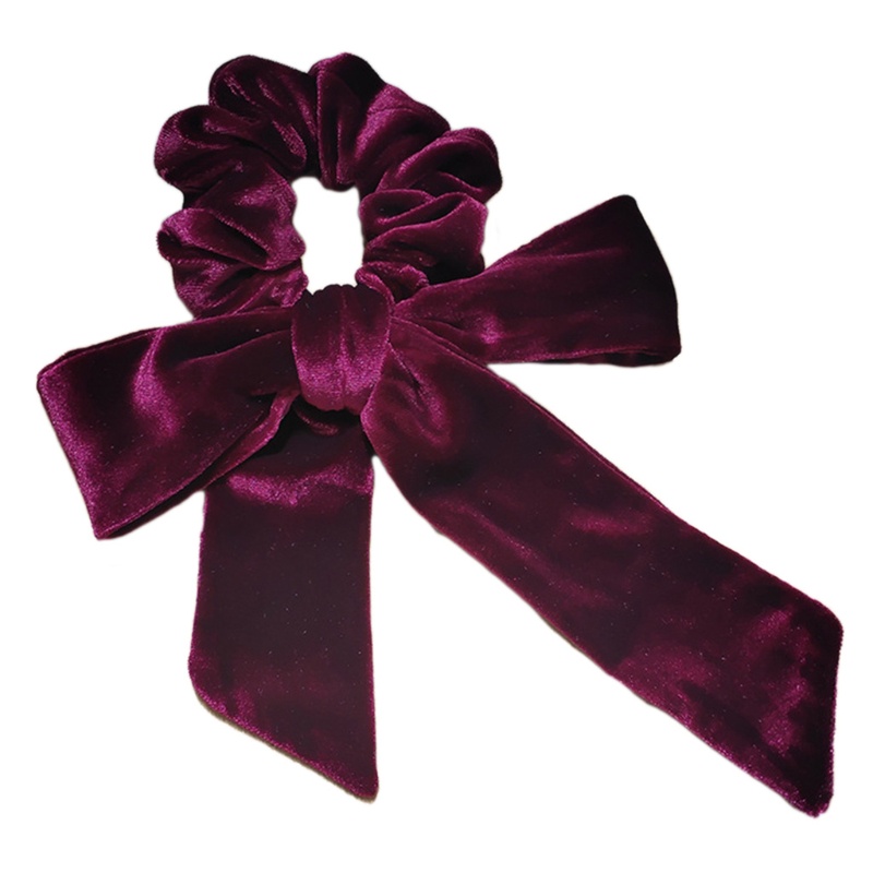 Dây Buộc Tóc Vải Nhung Thắt Nơ Ruy Băng Màu Trơn Co Giãn Phong Cách Vintage Dành Cho Nữ
