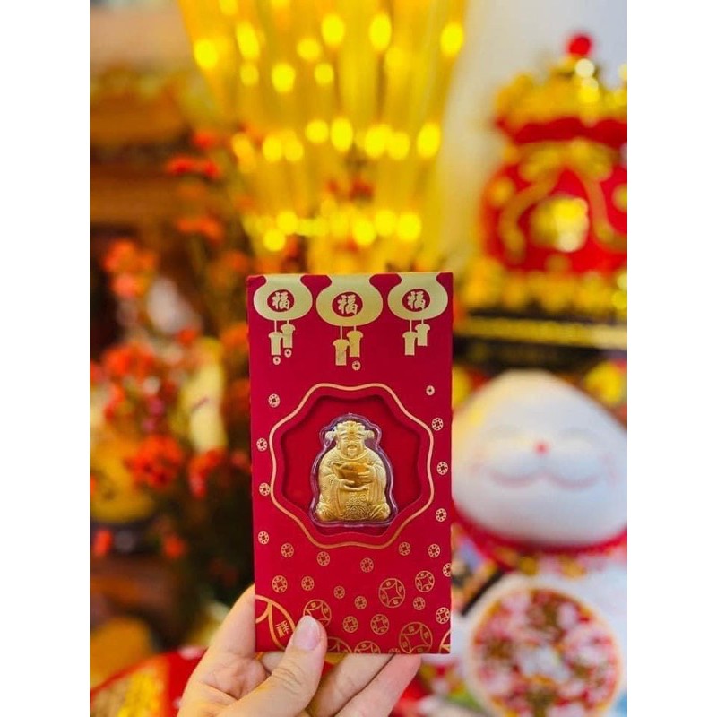 Lì xì 2022 tết đỏ thần tài may mắn mạ vàng 24K rước tài lộc SB756