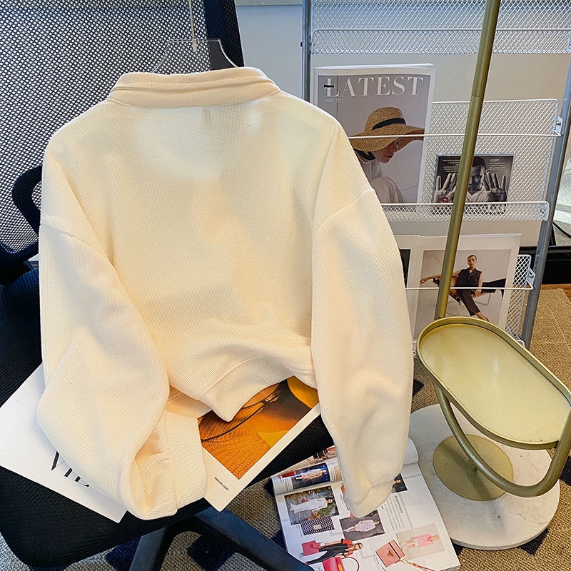 Áo Sweater Cổ Polo Màu Trơn Dễ Thương Thời Trang Mùa Thu Cho Bạn Gái