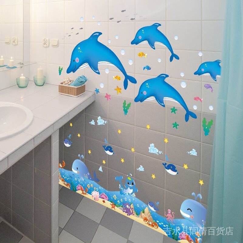 Miếng Dán Tường Tự Dính Chống Nước In Hình Cá Voi / Cá Heo Hoạt Hình Sáng Tạo Trang Trí Nhà Cửa