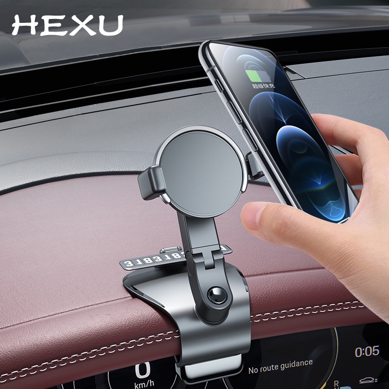 Hexu 1200° Giá Đỡ Điện Thoại Có Thể Xoay Điều Chỉnh Được Tích Hợp Thẻ Số Đỗ Xe Tạm Thời Cho iPhone Android 4-6.5 inch