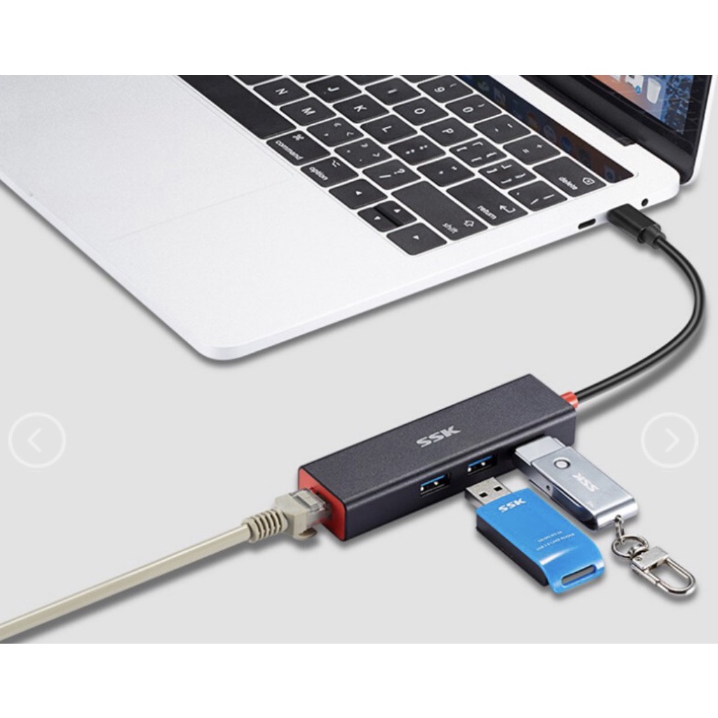 Cáp chuyển Type C (USB 3.1)sang Lan 10/100/1000 + Bộ chia 3 cổng USB(3.0)SSK SHU-C540